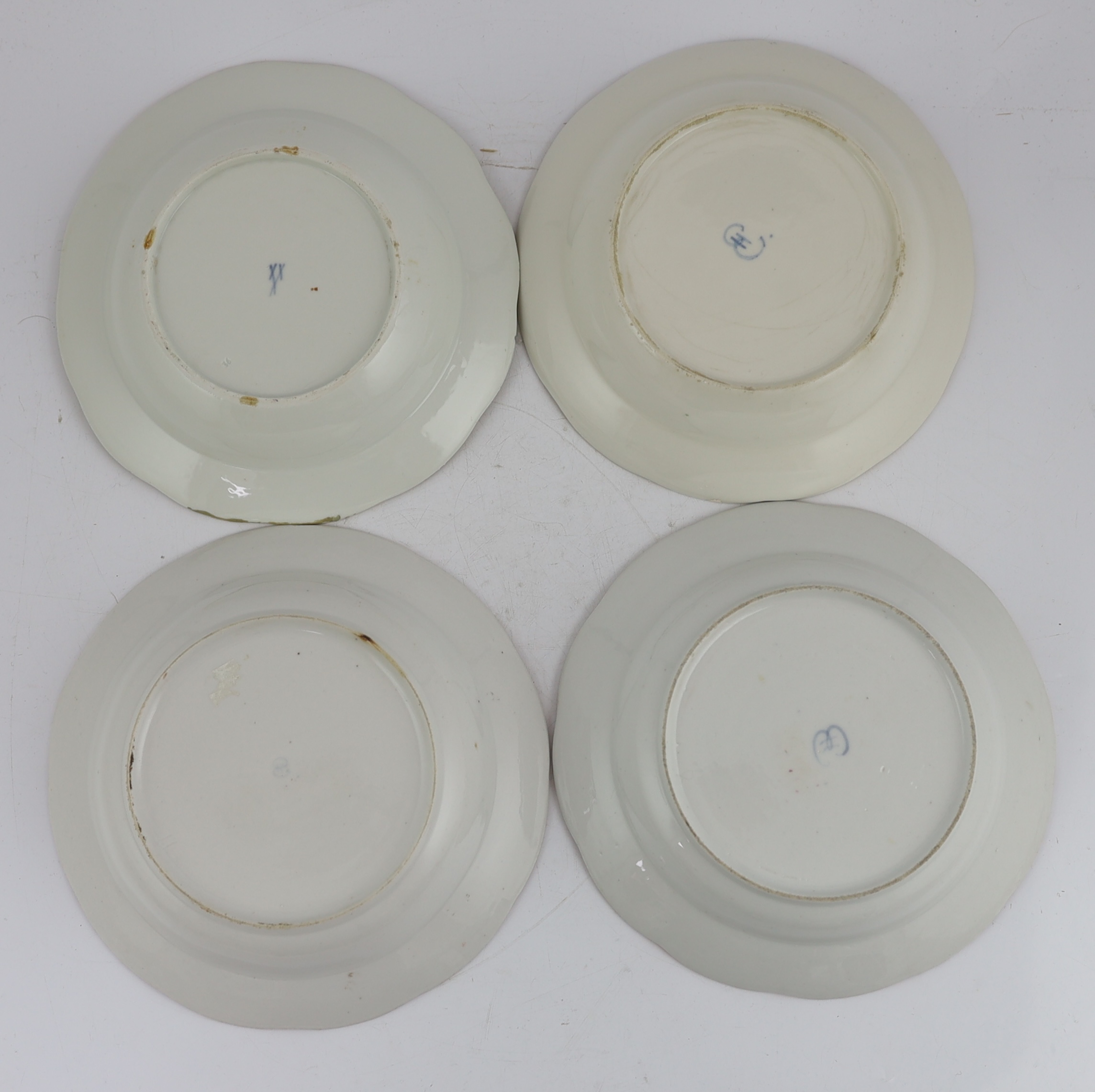 Three Russian Imperial porcelain soup plates from Catherine the Great (1762-96) ‘Everyday Service’ and one similar Meissen soup plate